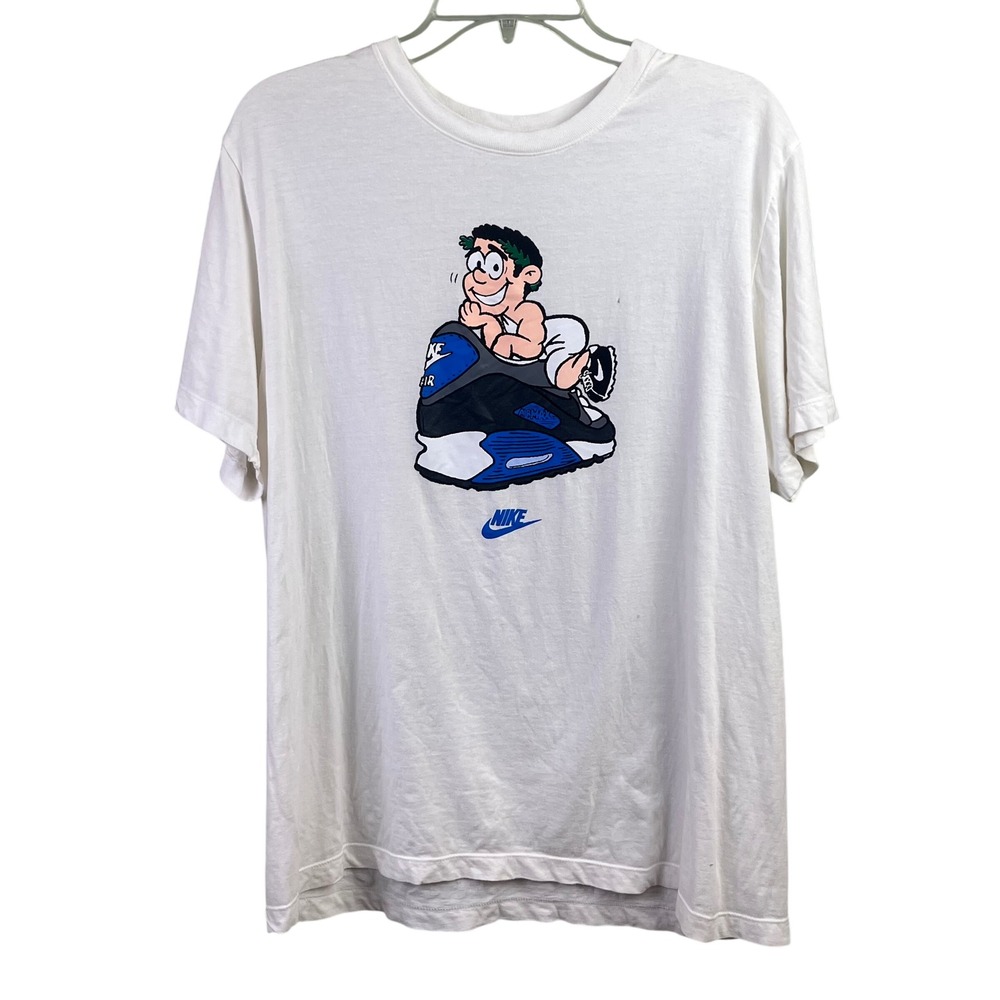 Nike Tee White Blue Shoe Crate Cartoon Graphic T Shirt Air Max 90 Large READ‎